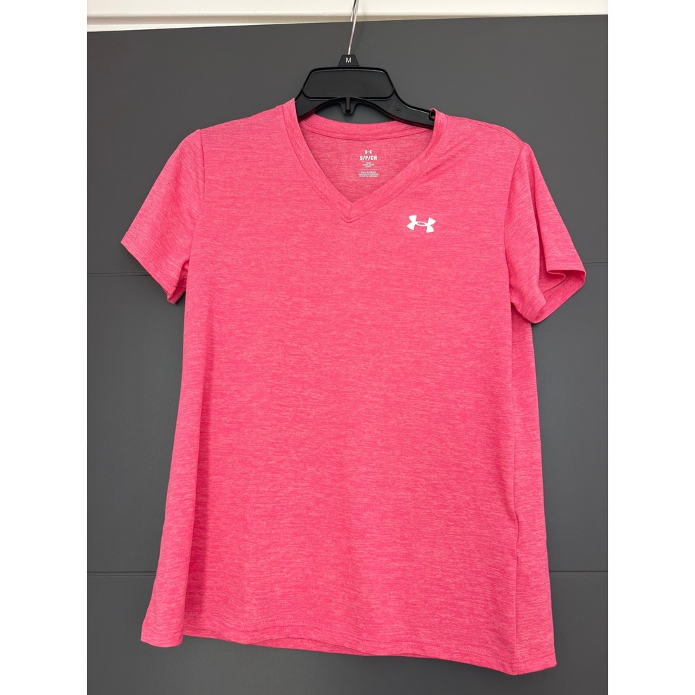 Under Armour Womens Tech V-Neck Short Sleeve T-Shirt Pink Heather Small
